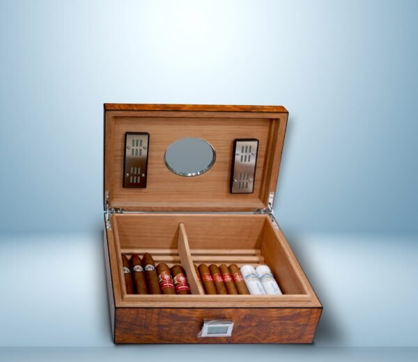 Burl Veneer Humidor With Glass Window