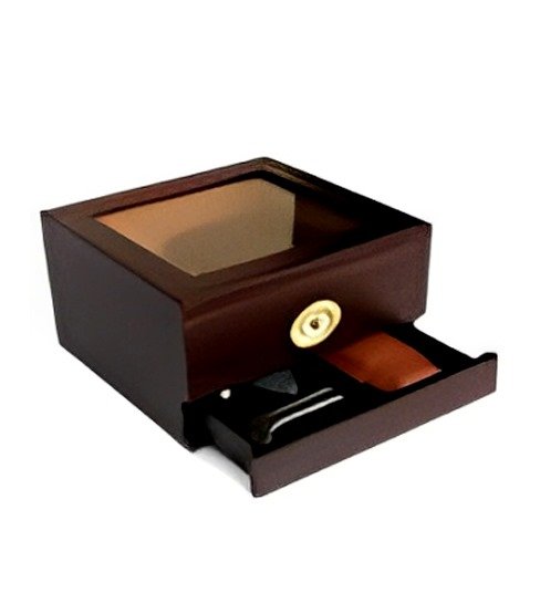 Dark Cherry Wood Humidor with Bottom Drawer