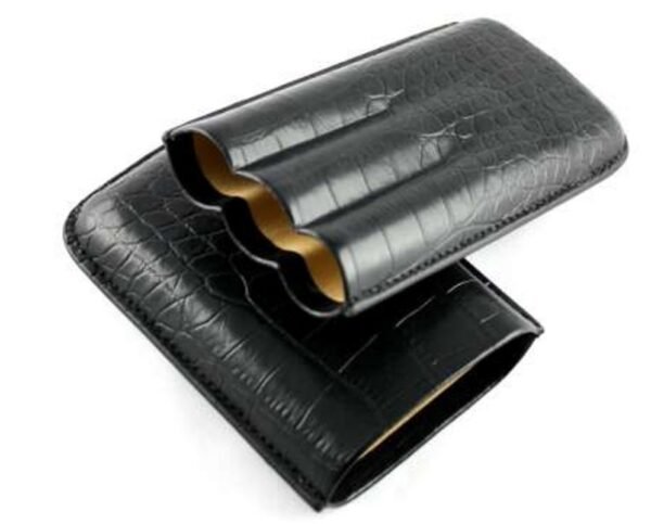 Crocodile Leather cigar case – 3 fingers (Black)