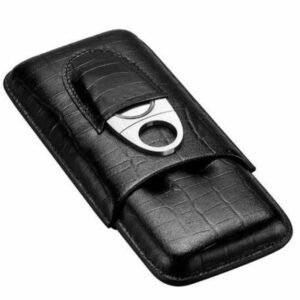 Crocodile Leather cigar case – 3 fingers (Black)