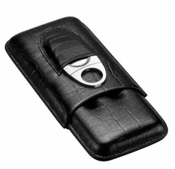Crocodile Leather cigar case – 3 fingers (Black)