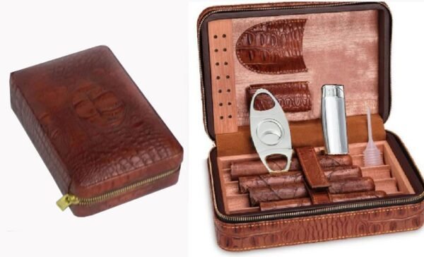 Travel friendly leather cigar set